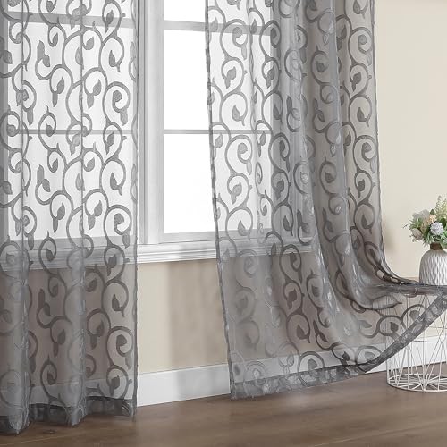 Furman Sheer Curtains 84 inches Long for 40″W x 84″L (Pack of 2) Charcoal Gray
