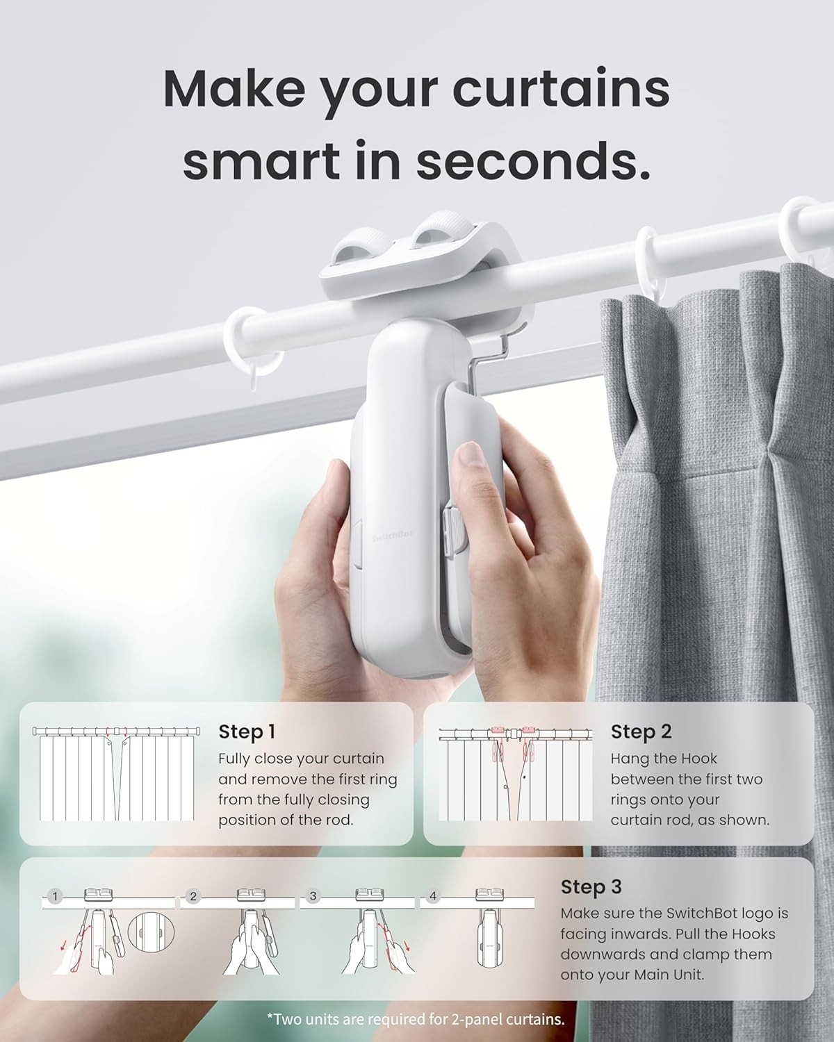 SwitchBot Smart Automatic Curtain Opener with Solar Panel – Bluetooth Remot