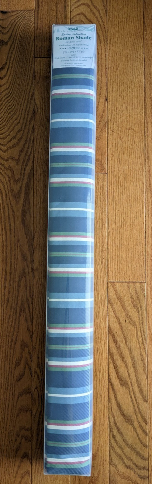 Spring Retracting Striped Roman Shade 34×72 Green Mountain Vista Blue, Green