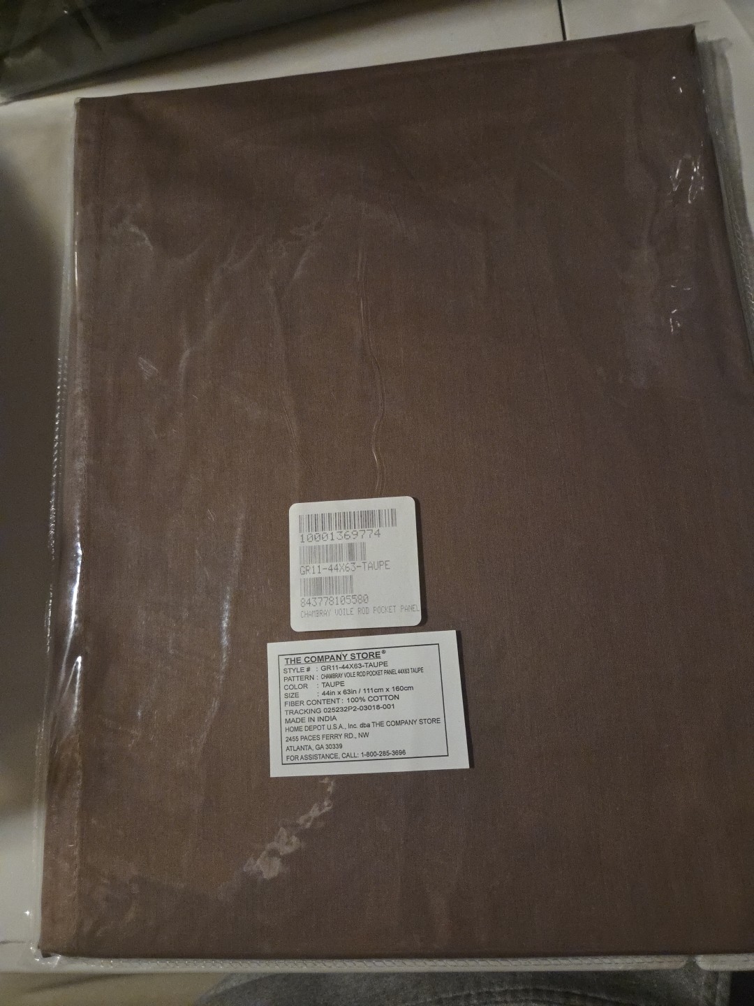 The Company Store chambray voile rod pocket panel window curtain 44x63Taupe