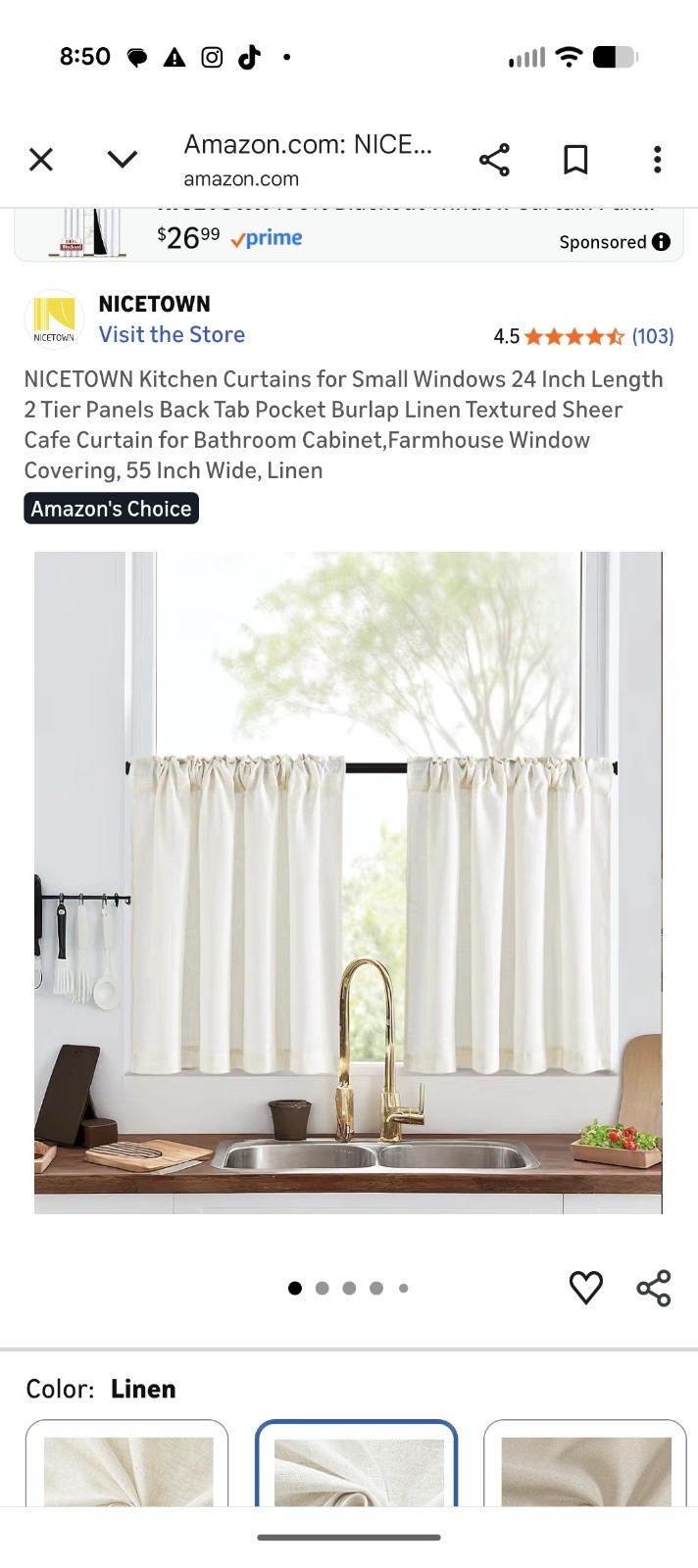 Nicetown kitchen Curtains Linen 24″X55″ Wide 2 Panels