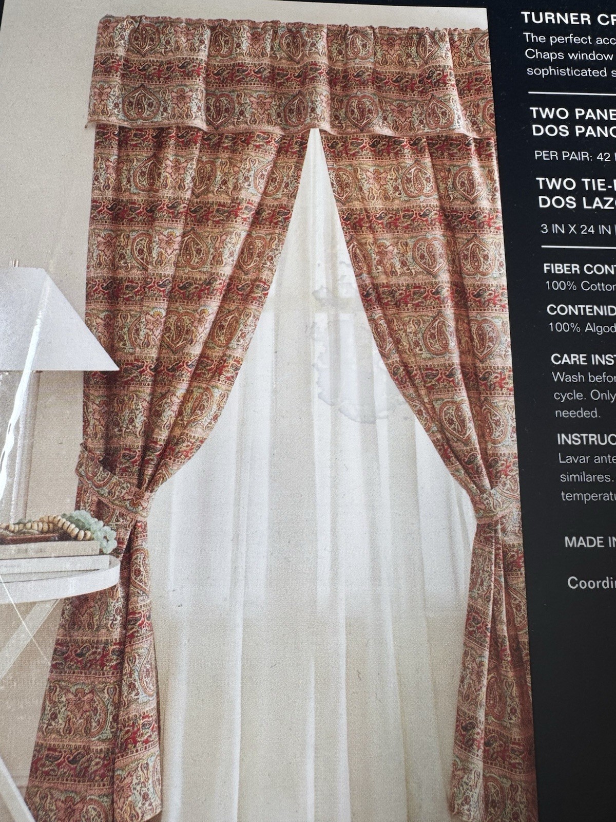 NIP Chaps Turner Creek Paisley Beige Multi Window Panels Curtains Pair 42” x 84”