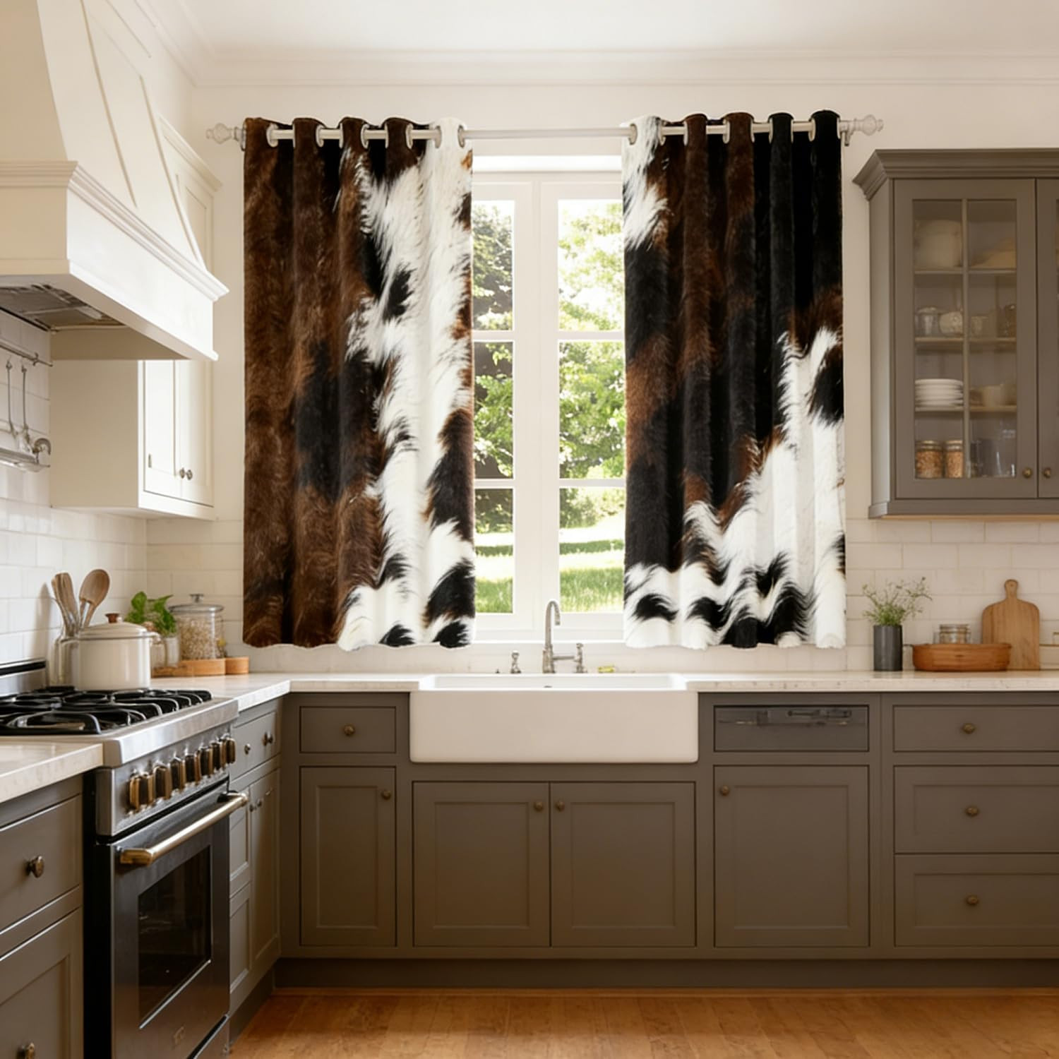 Brown Cowhide Window Curtains Western Black White Cow Print Curtains for Bedroom