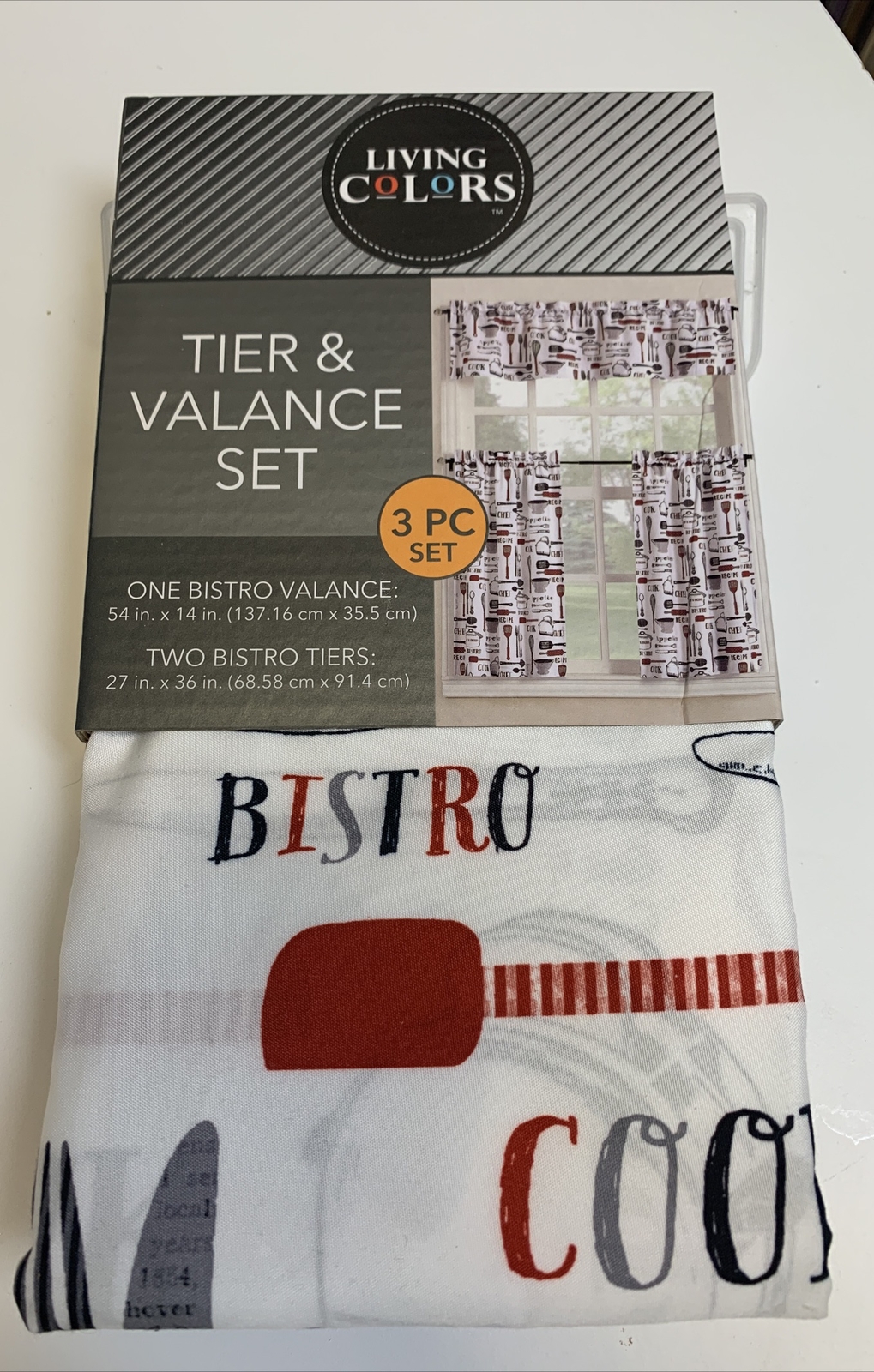 Living Colors Tier & Valance 3 Piece Set 1 Valance & 2 Tiers Super Cute