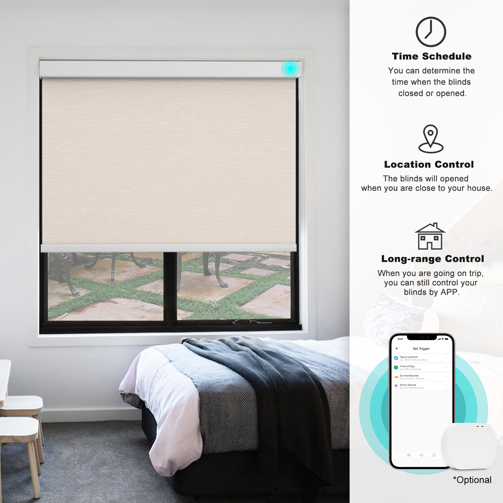 Changshade Custom Cut Smart Blackout Roller Blinds Work with Alexa Phone Control