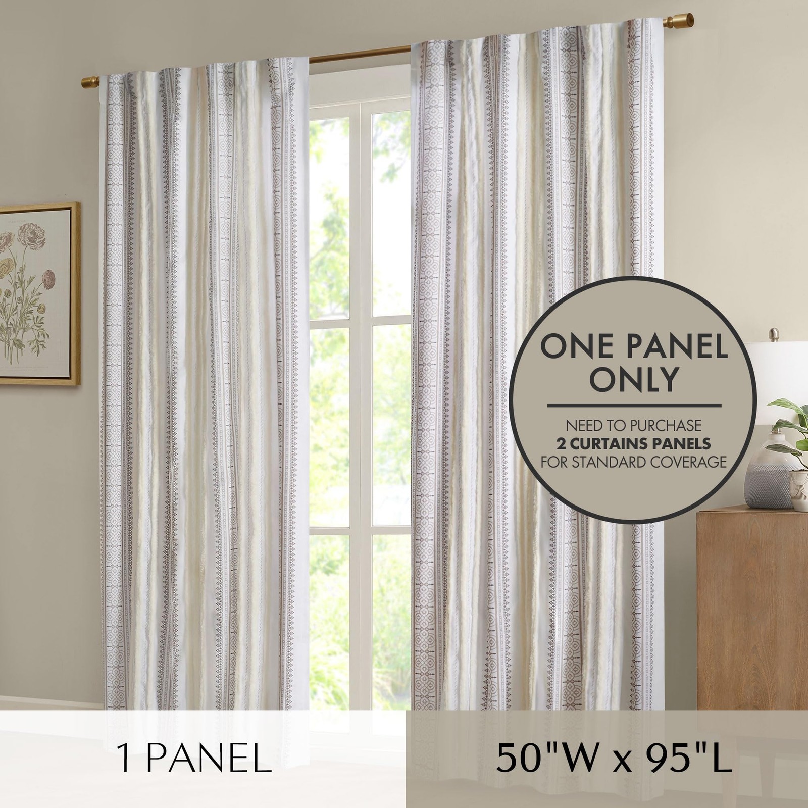 Window Curtain for Living Room Geometric Print Tufted Accent Modern Curtain W…