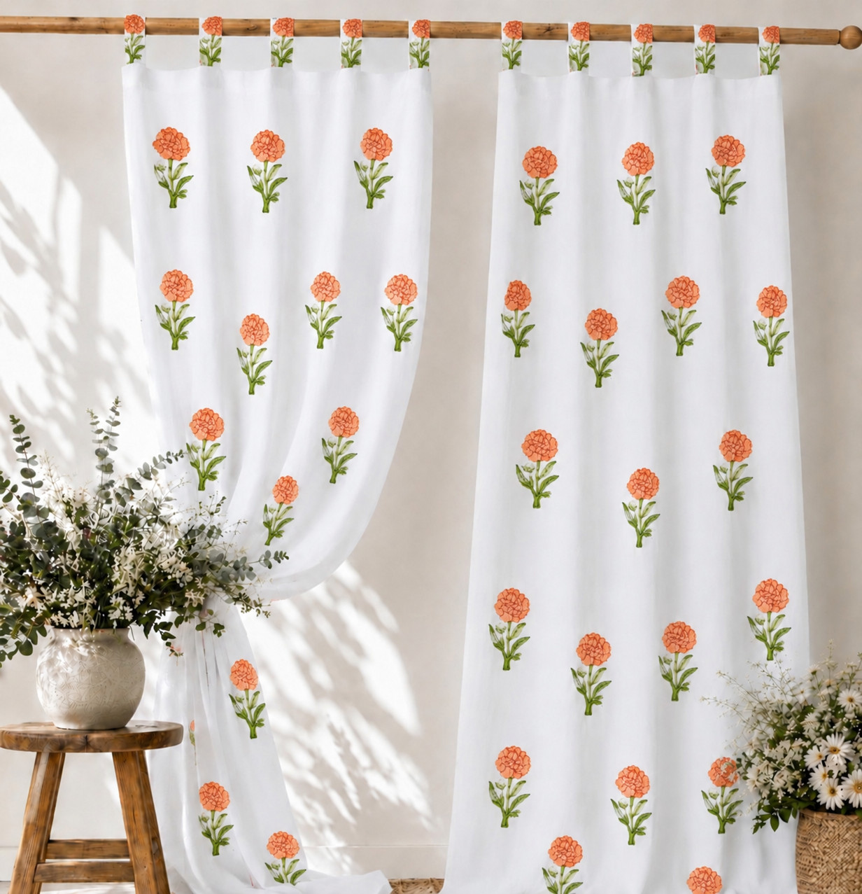 2 Panel Aqua Floral Curtain Panels, Custom Size Curtains, Light Filtering Drapes
