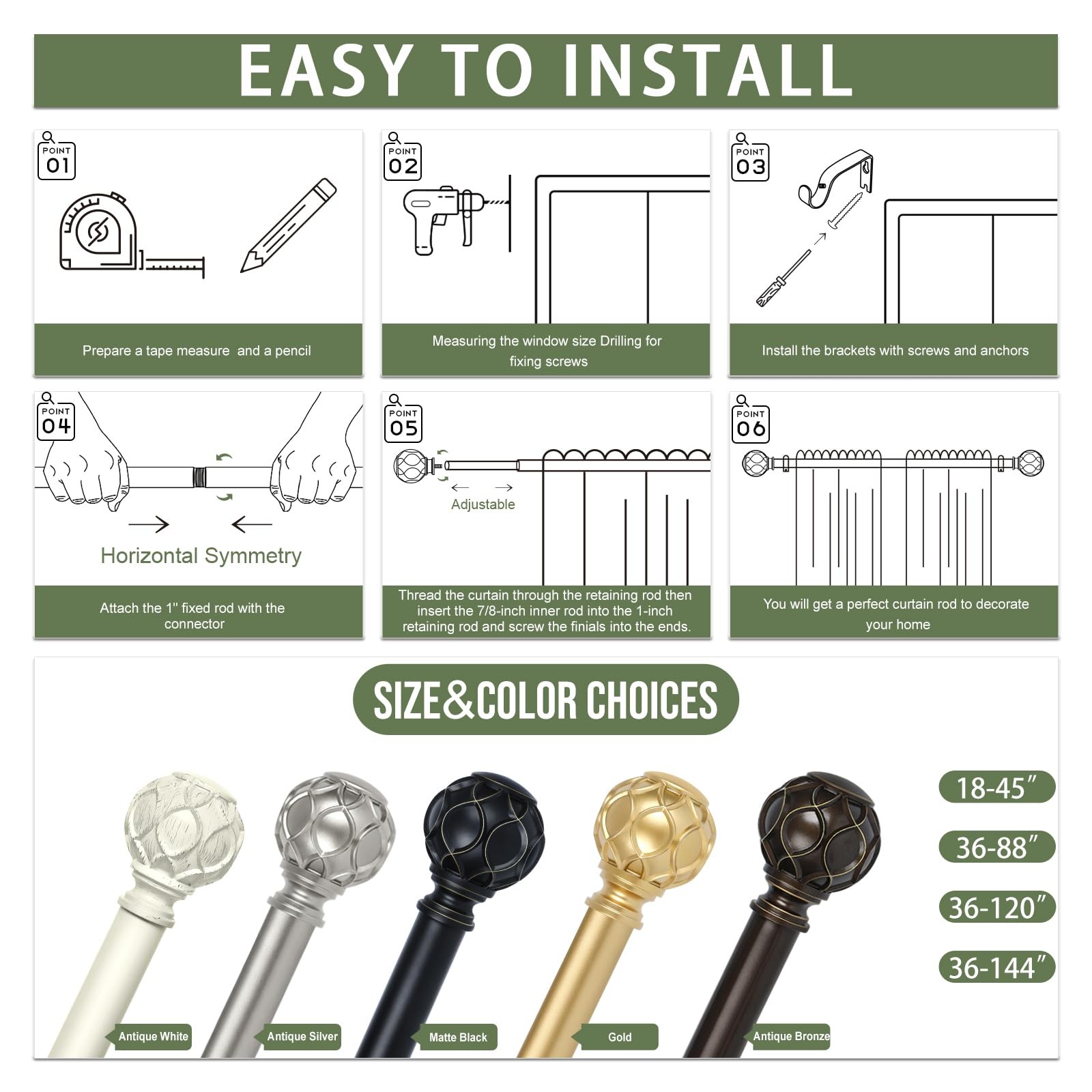 Htzon Bronze Curtain Rods Windows 2 Packfarmhouse Boho Decorative Curtain Rod