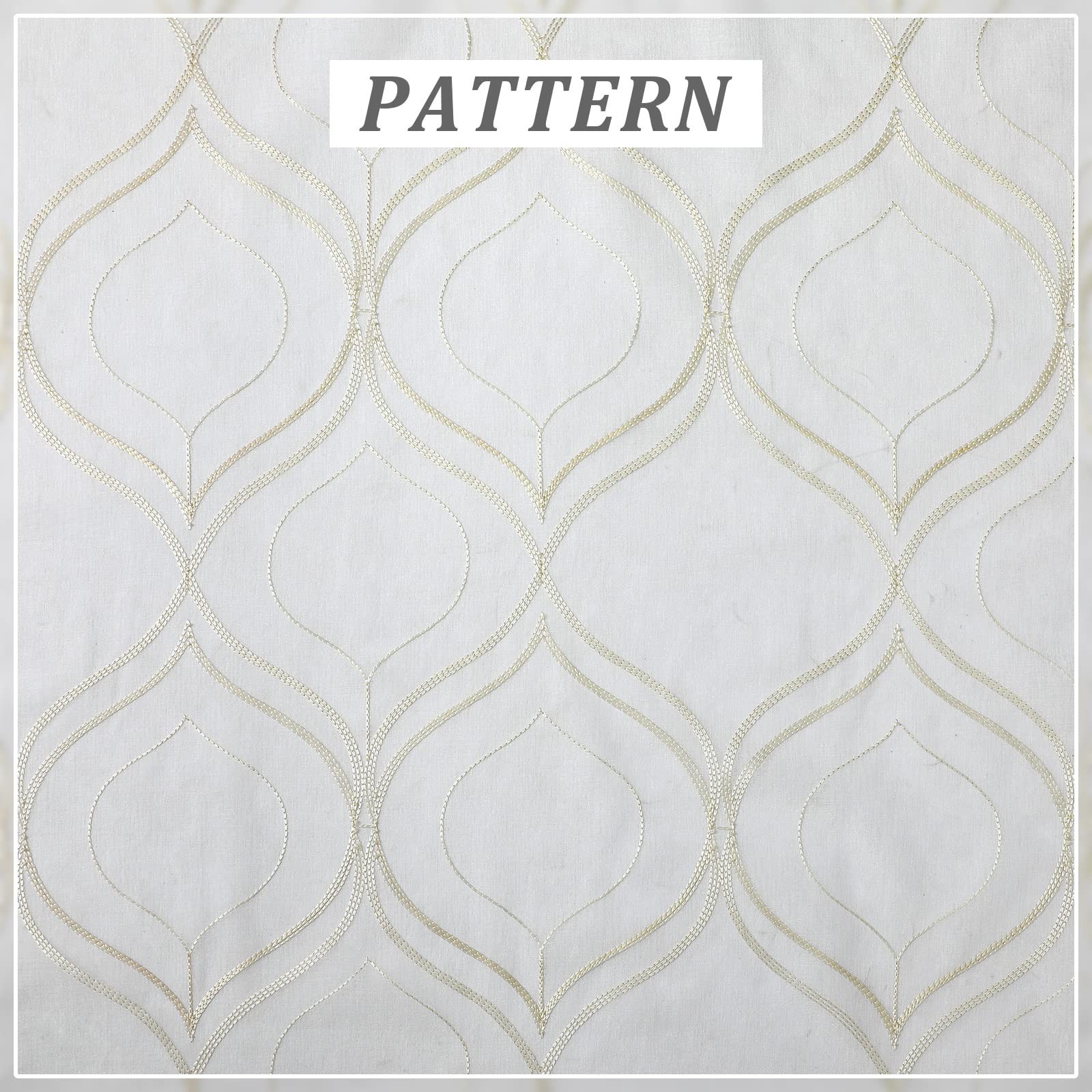 VISIONTEX Moroccan Embroidered White Sheer Curtains Panels, Decor French Texture