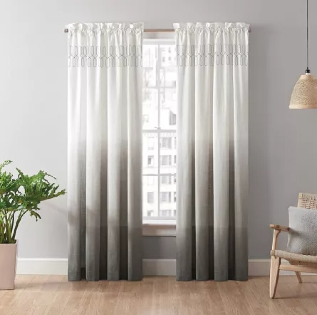 1 – Vue 52 x 95 Grey Arashi Ombre Embroidery Curtain Panel