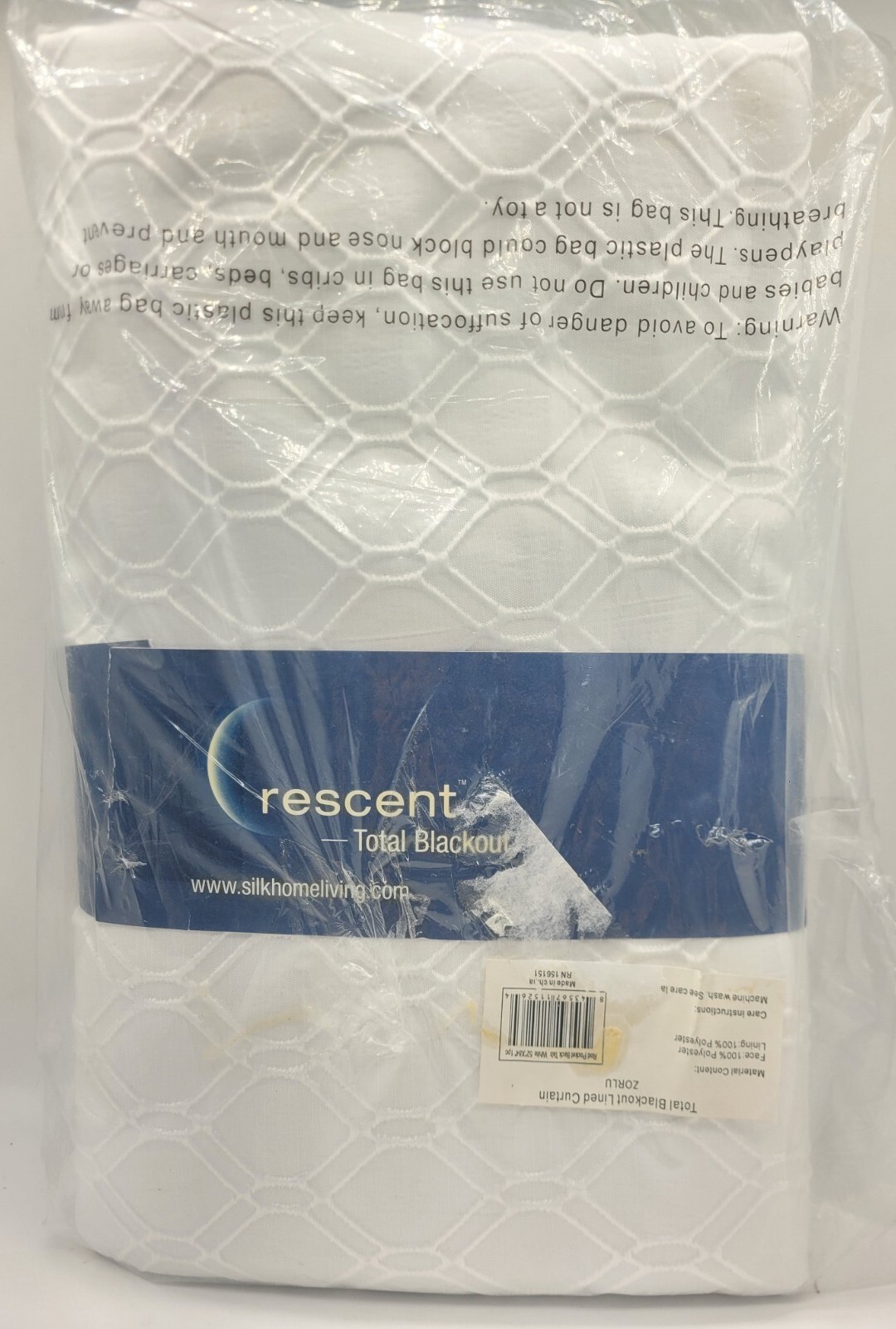 52″x84″ White Rod Pocket Back Tab Lined 1 Pc Curtain by Crescent Total Black