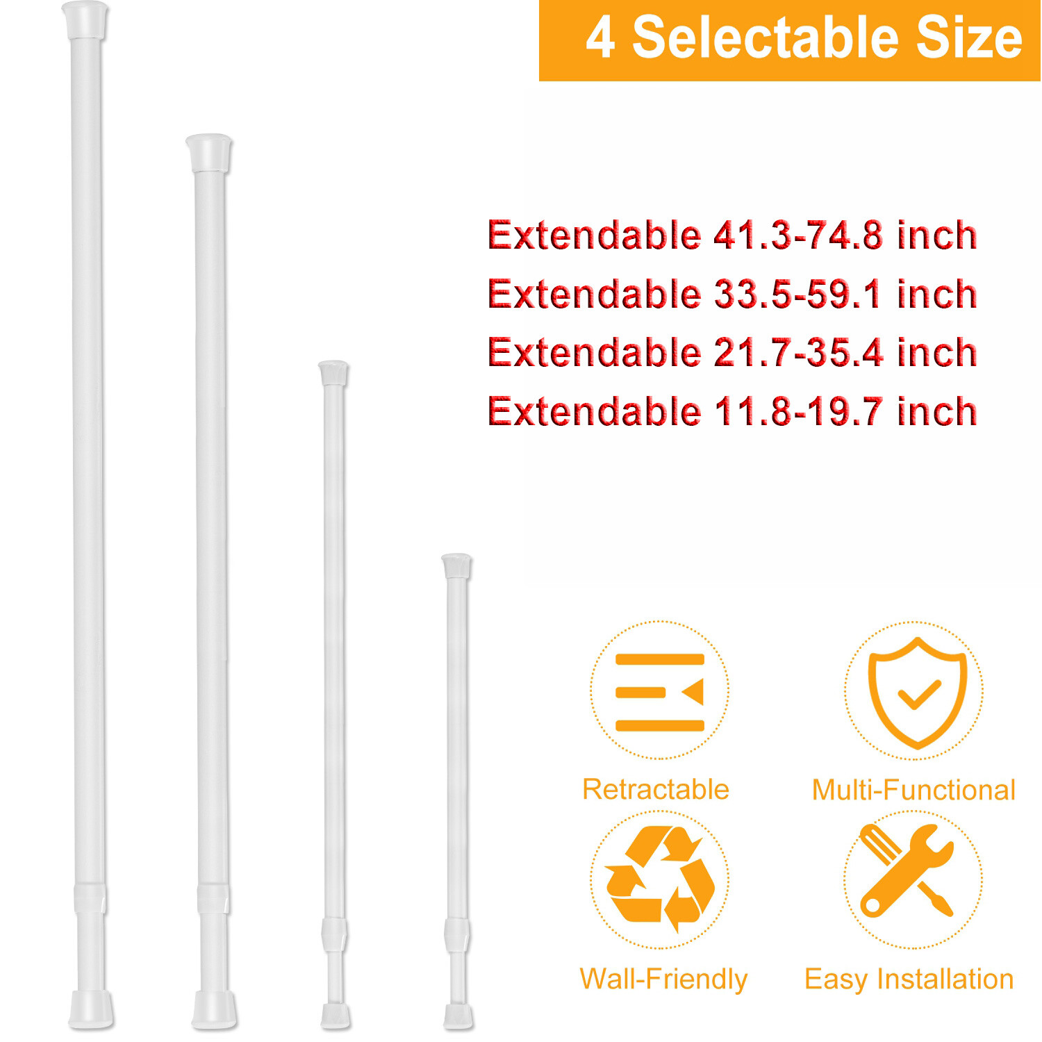 Heavy-Duty Carbon Steel Tension Curtain Rod Spring Load Adjustable Curtain Pole