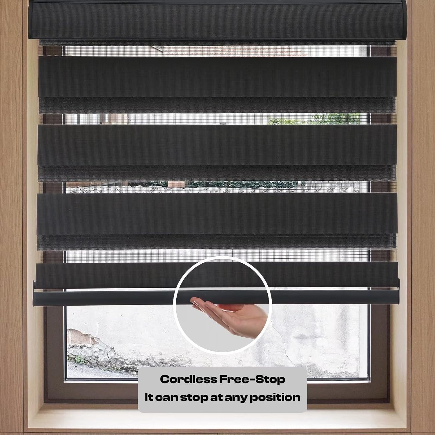 Roller Shades Zebra Blinds for Windows Cordless Light Filtering 23″ x 72″ Black