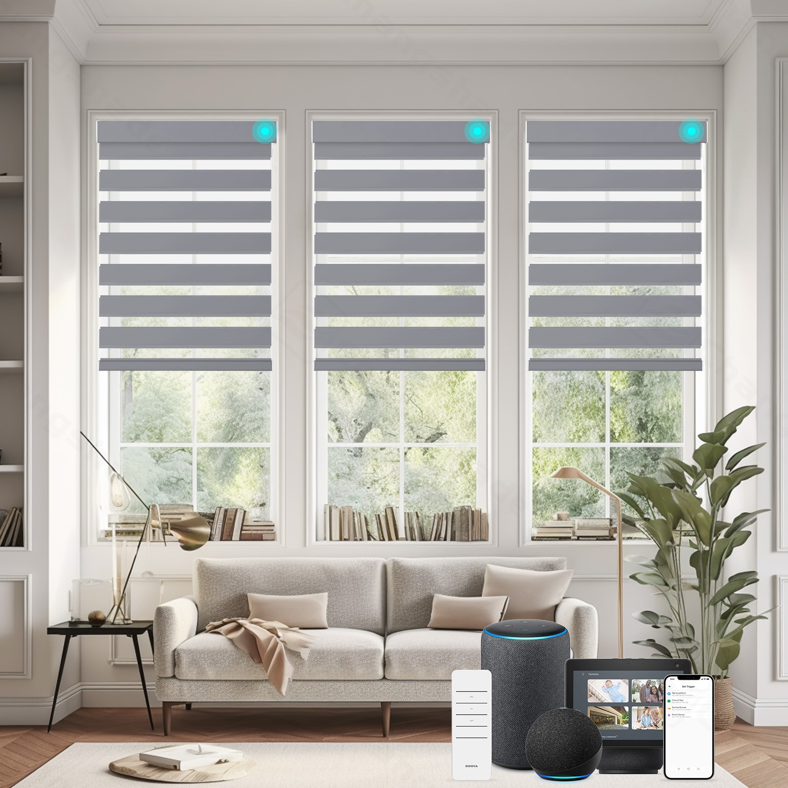 CUSTOM CUT Smart Blackout Zebra Roller Blinds with Remote Control Automatic