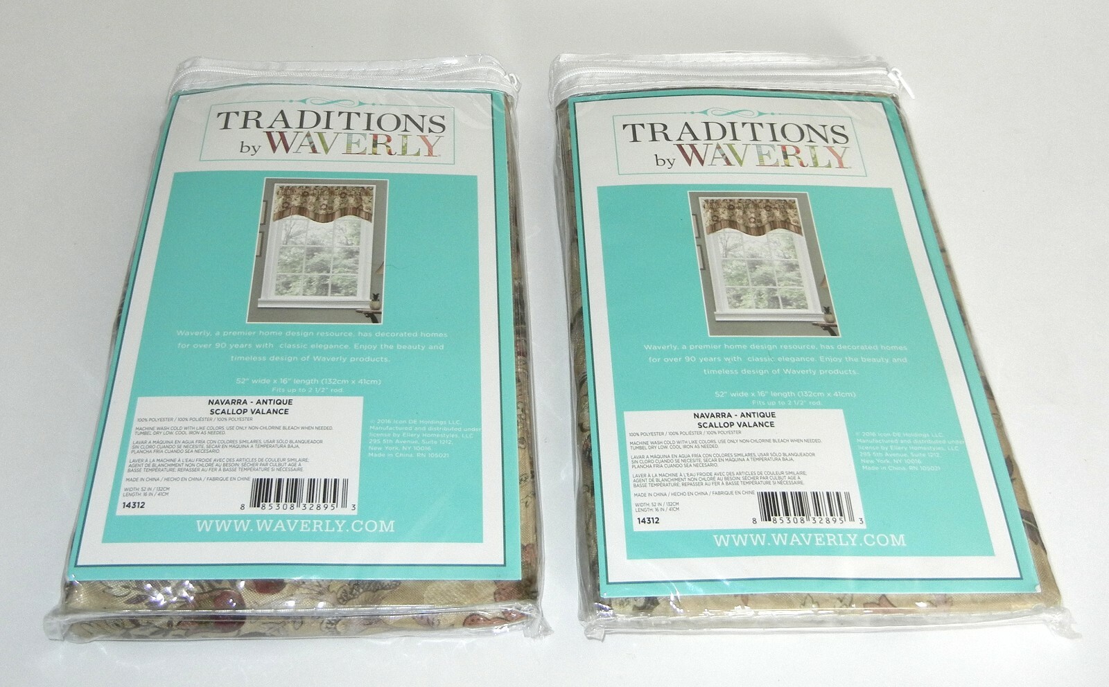 Two Waverly Traditions Navarra Antique Scallop Valances NIP 52 x 16″