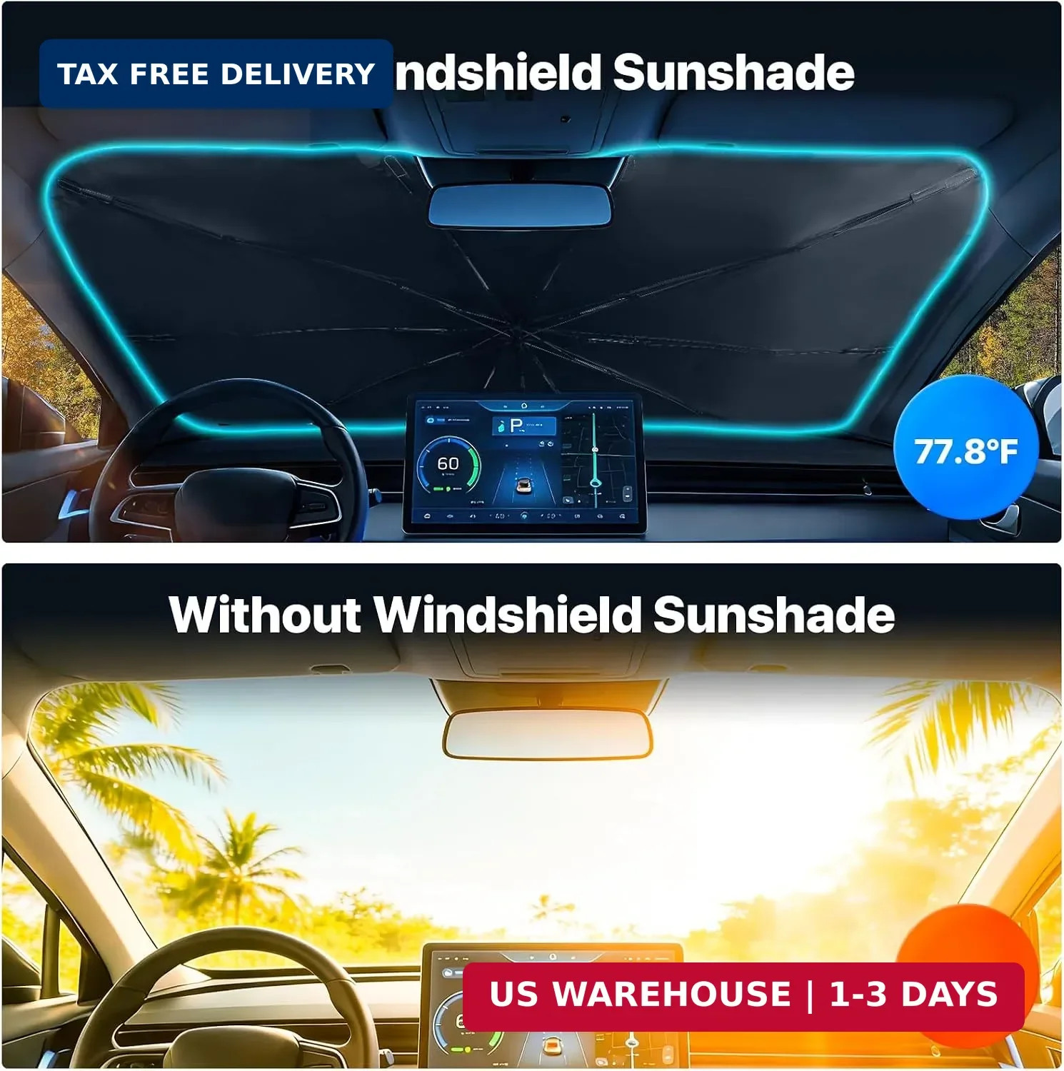 Windshield Sun Shade Umbrella – Protect Car from Sun Rays & Heat Damage Keep Coo