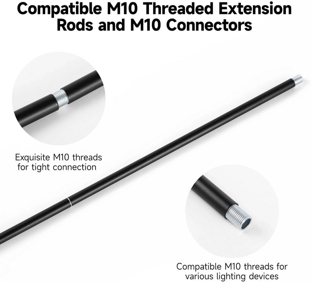 Matte Black M10 Threaded Extension Rod, 10 PCS 12 Inches Threaded Extension Rod