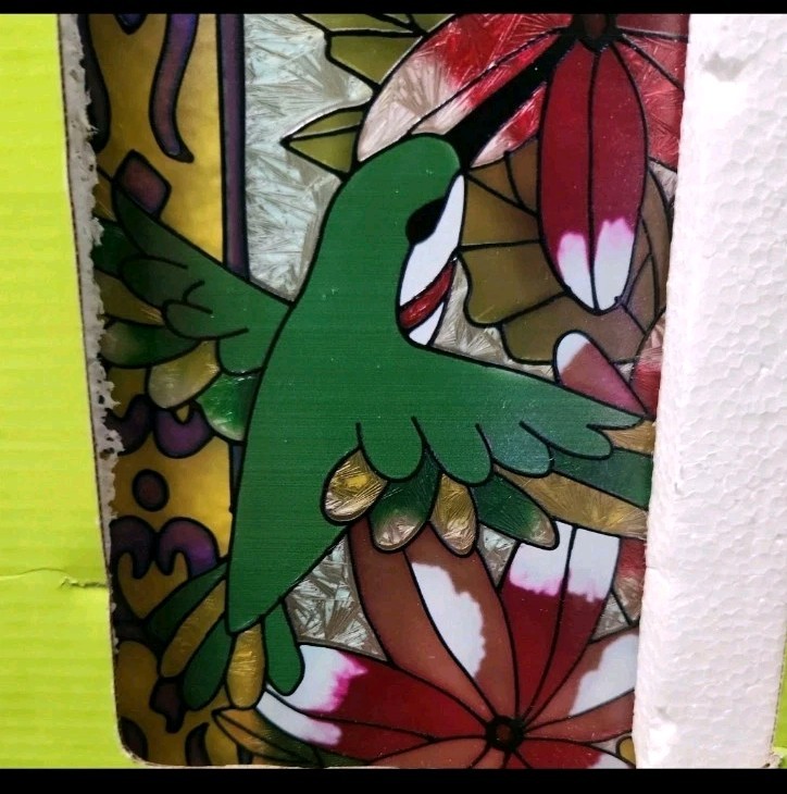 Hummingbird Stained Glass Window Panel – Hanging Art Decor Bird Floral New