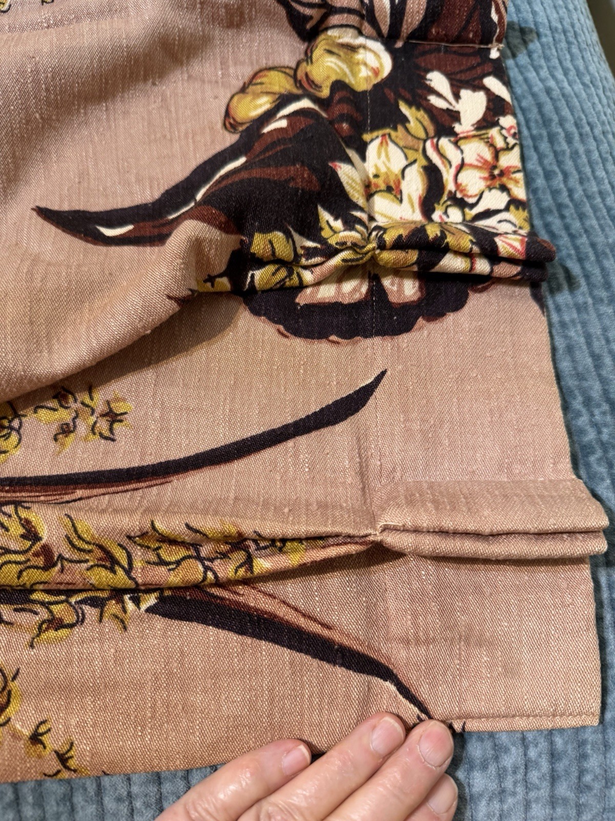 VTG Custom Brown Botancal Floral Woven Pinch Pleat Curtain Panel-52”x63”