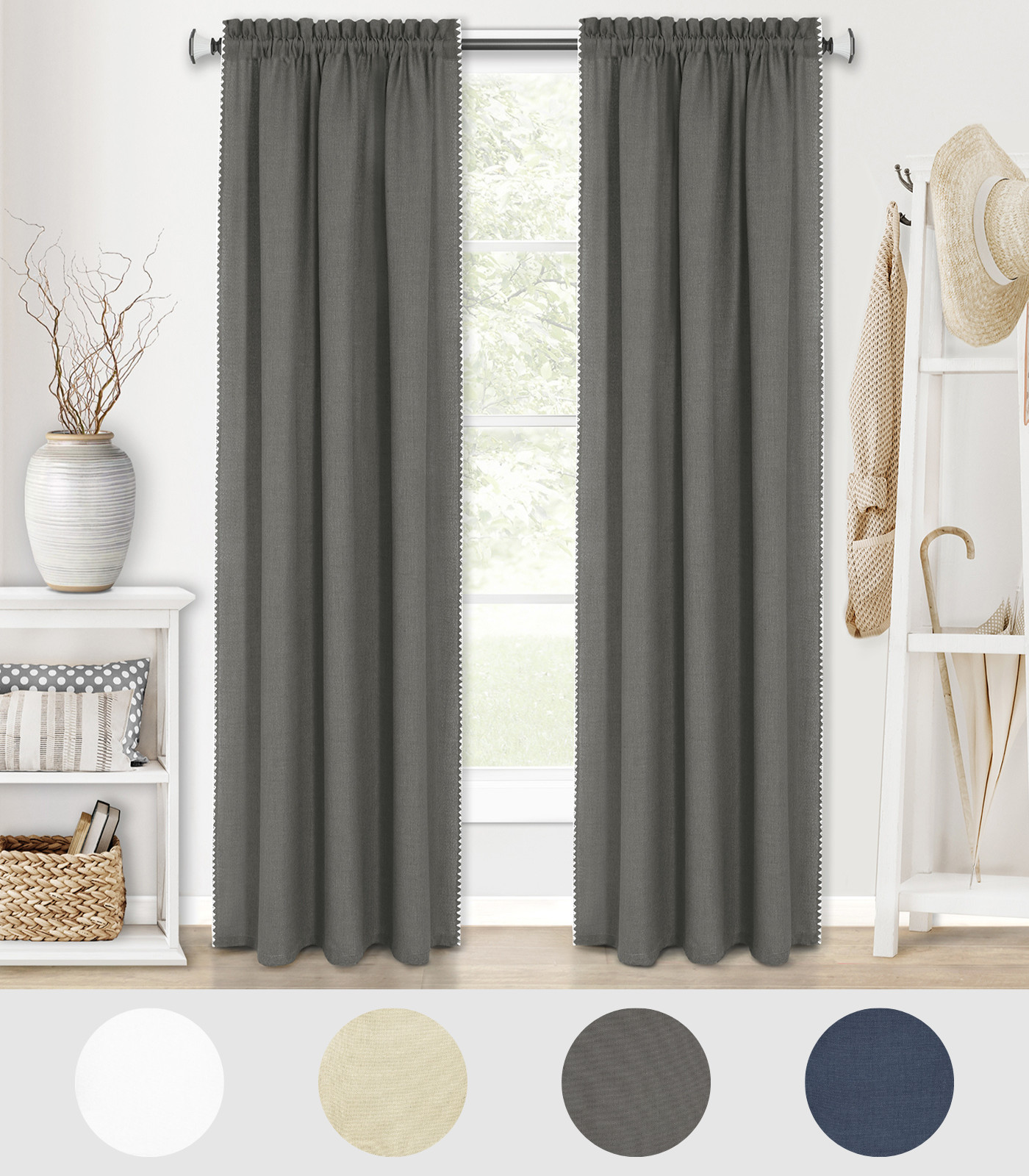 PowerSellerUSA Kendall Room Darkening Blackout Embroidery Border Curtain Panels
