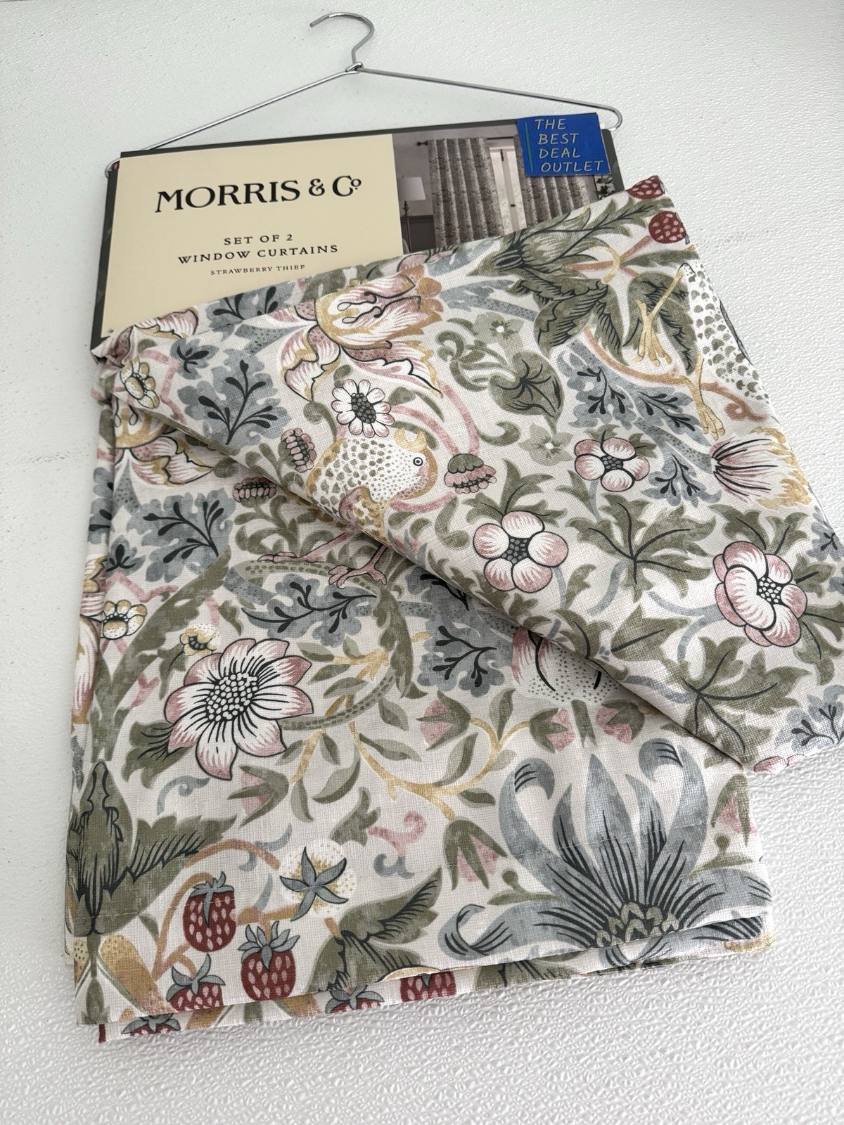 New Morris & C Window Curtains 2 Panels Darkening 37 x 96 Strawberry Thief Birds