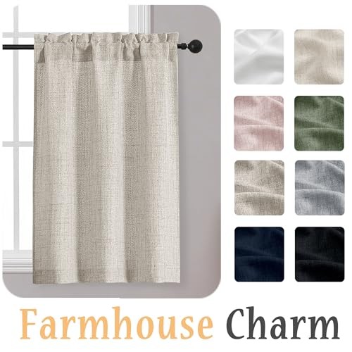 Cafe Curtains 36 Inch Length 2 Panels Set, Light 30″W x 36″L (Pack of 2) Linen
