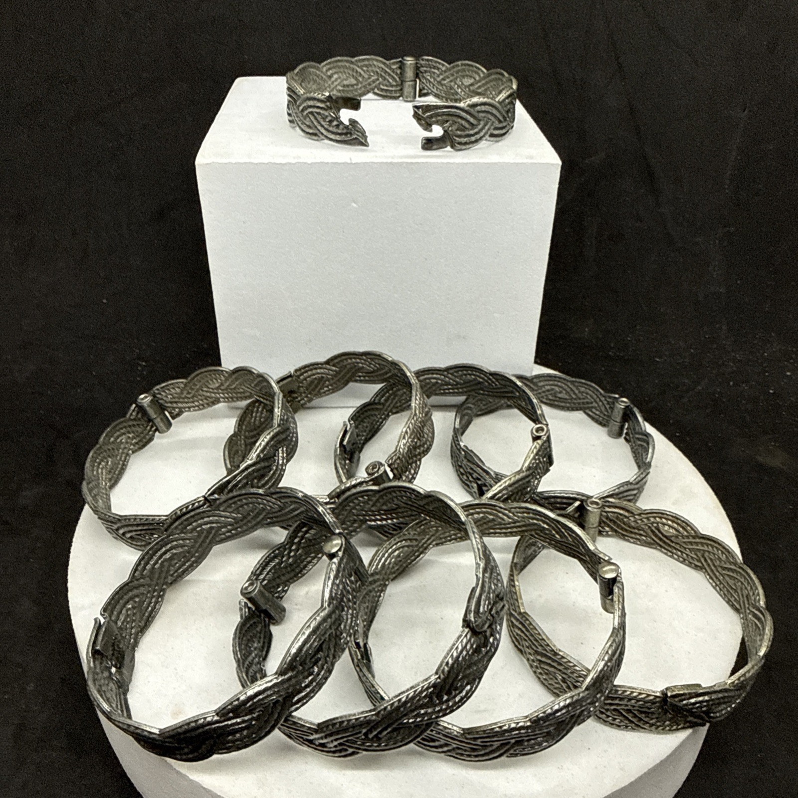 Set Of 12 Heavy Braided Curtain Rings Pewter Tone Metal Drapery Hardware