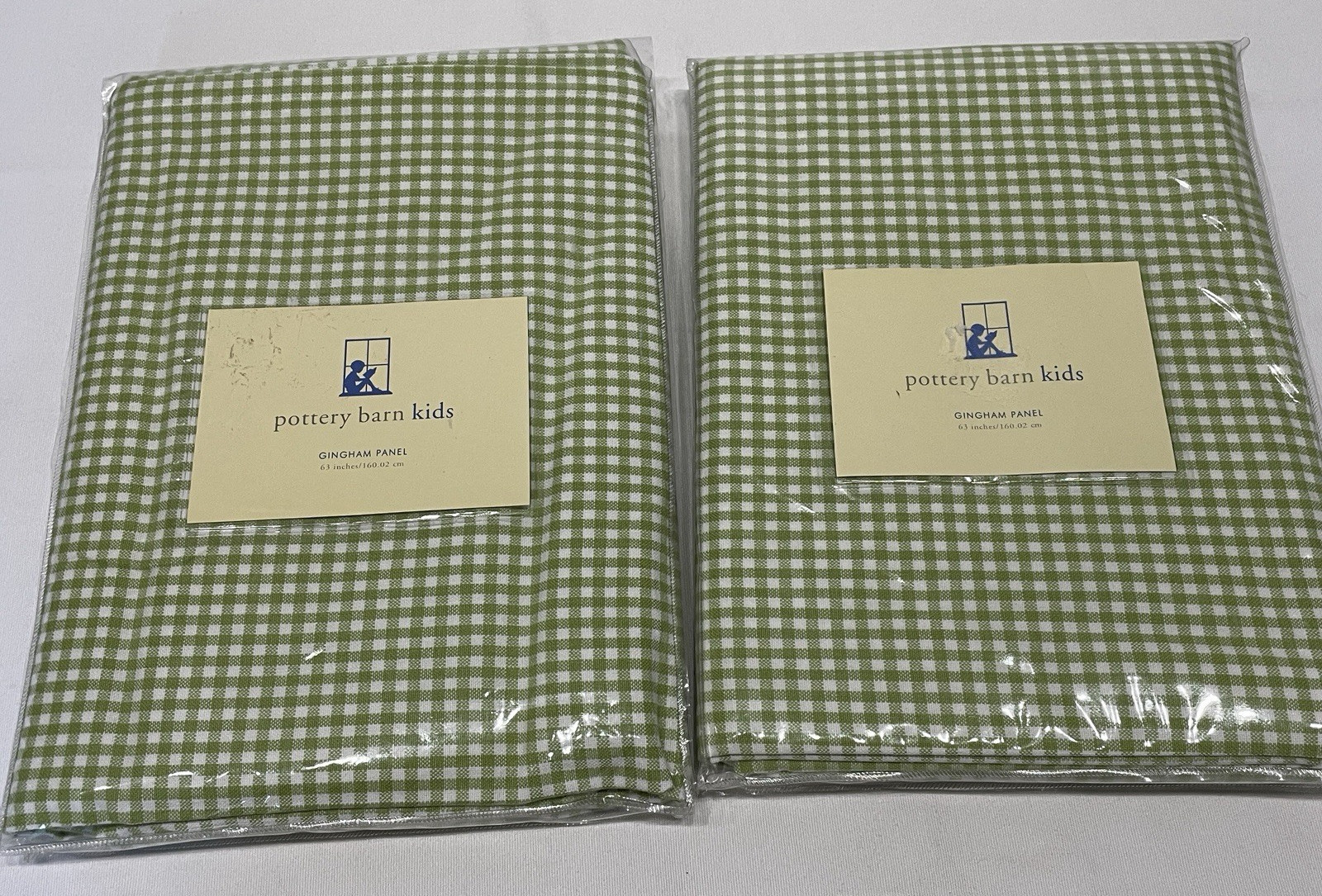 New Pottery Barn Kids Green & White Cotton Curtains 44×63″ Pair Open Package