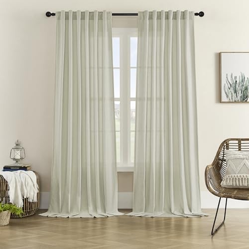 Linen Sheer Window Curtains, Rod Pocket & 60″W x 84″L (Pack of 2) Nautural