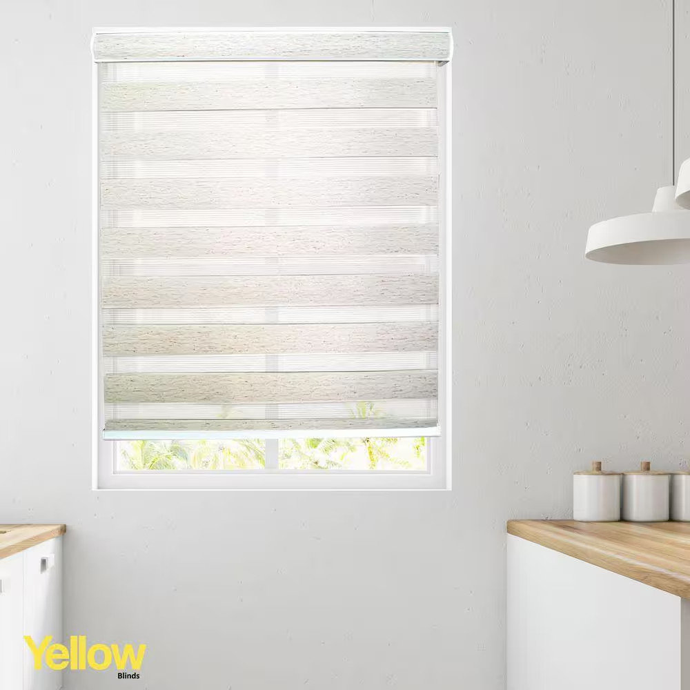 Off White Cordless Room Darkening Polyester Dual Layer Zebra Roller Shades-33 In