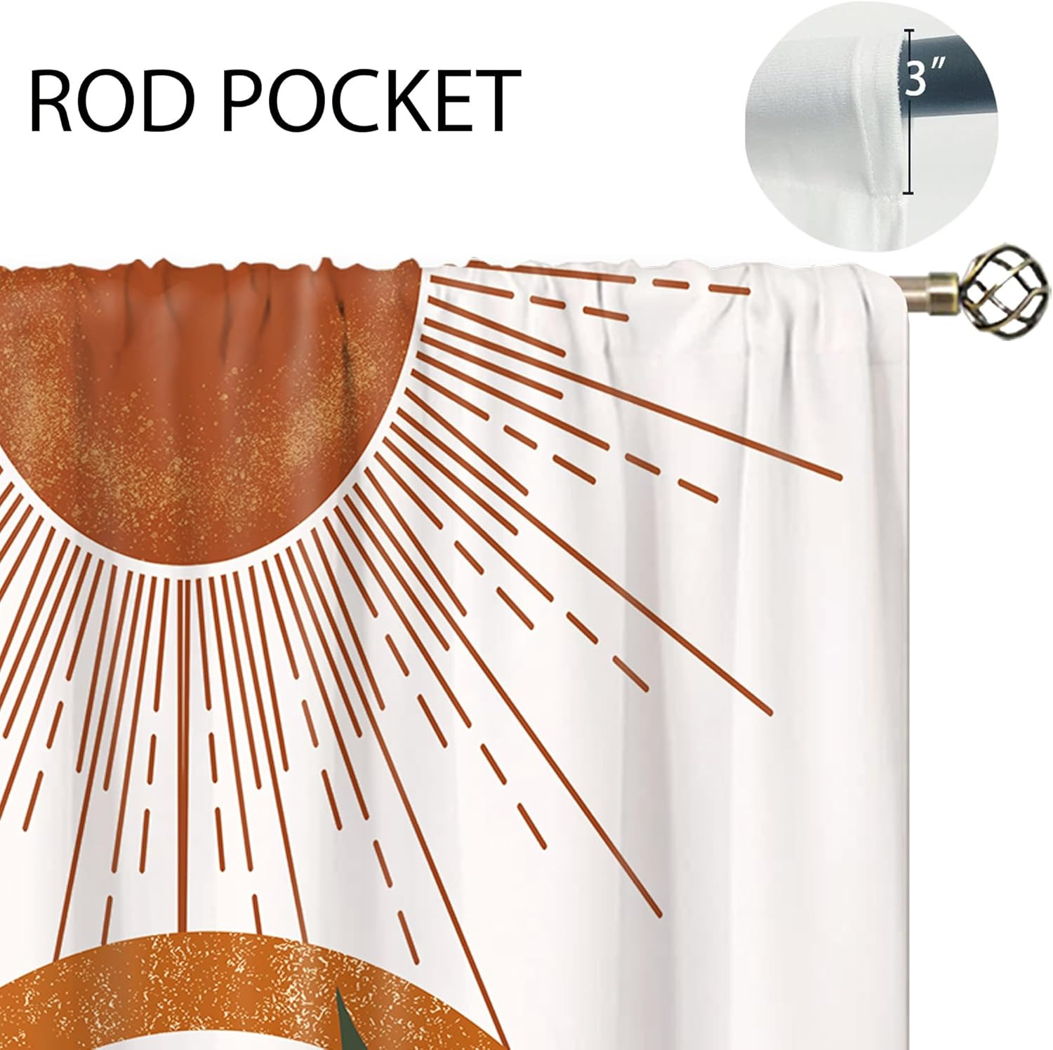 Mid Century Abstract Boho Small Kitchen Curtains Leaf Sun Minimalist Window Trea