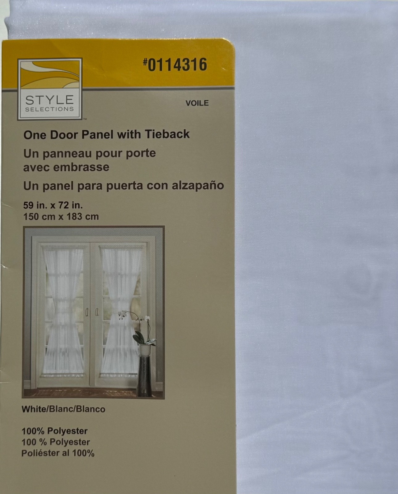 Style Selections French Door High Twist Voile Sheer Single Curtain Panel w/Tie