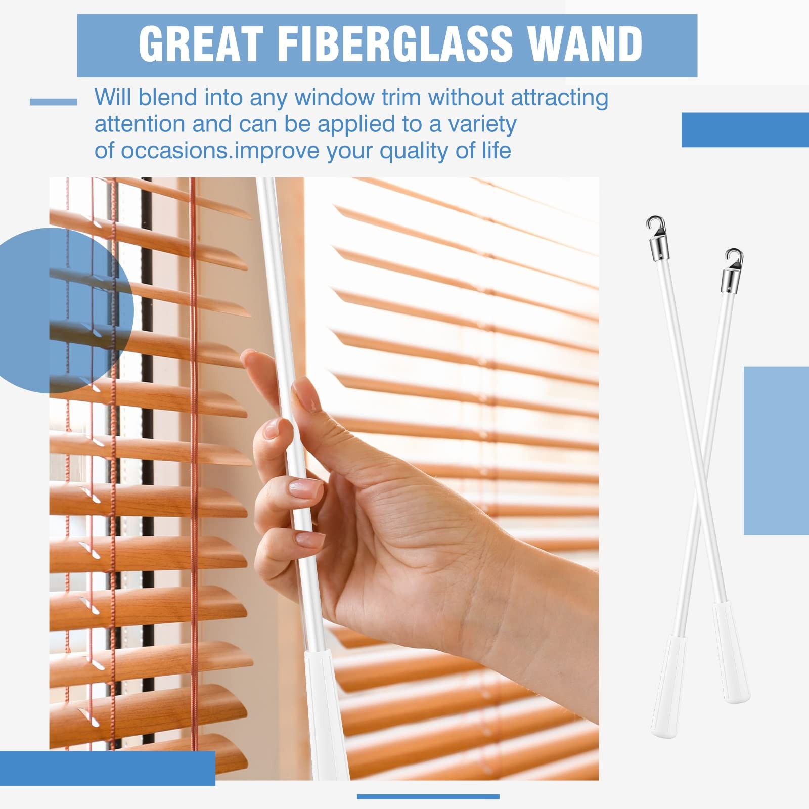 4 Pack 12 Inch Blind Wand Replacement with Hook Curtain Stick Blind Tilt Wand