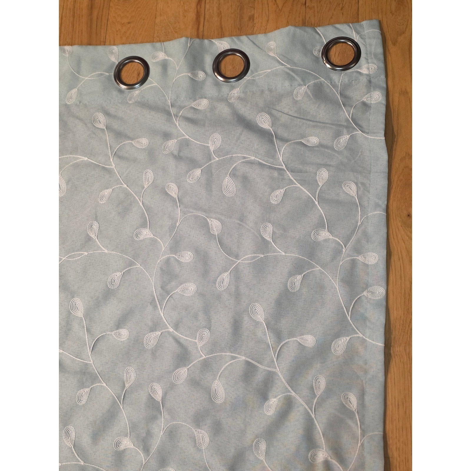 Miuco Light Blue Embroidered Leaf Vine Grommet Top Curtain Panels Set of 2 52×63