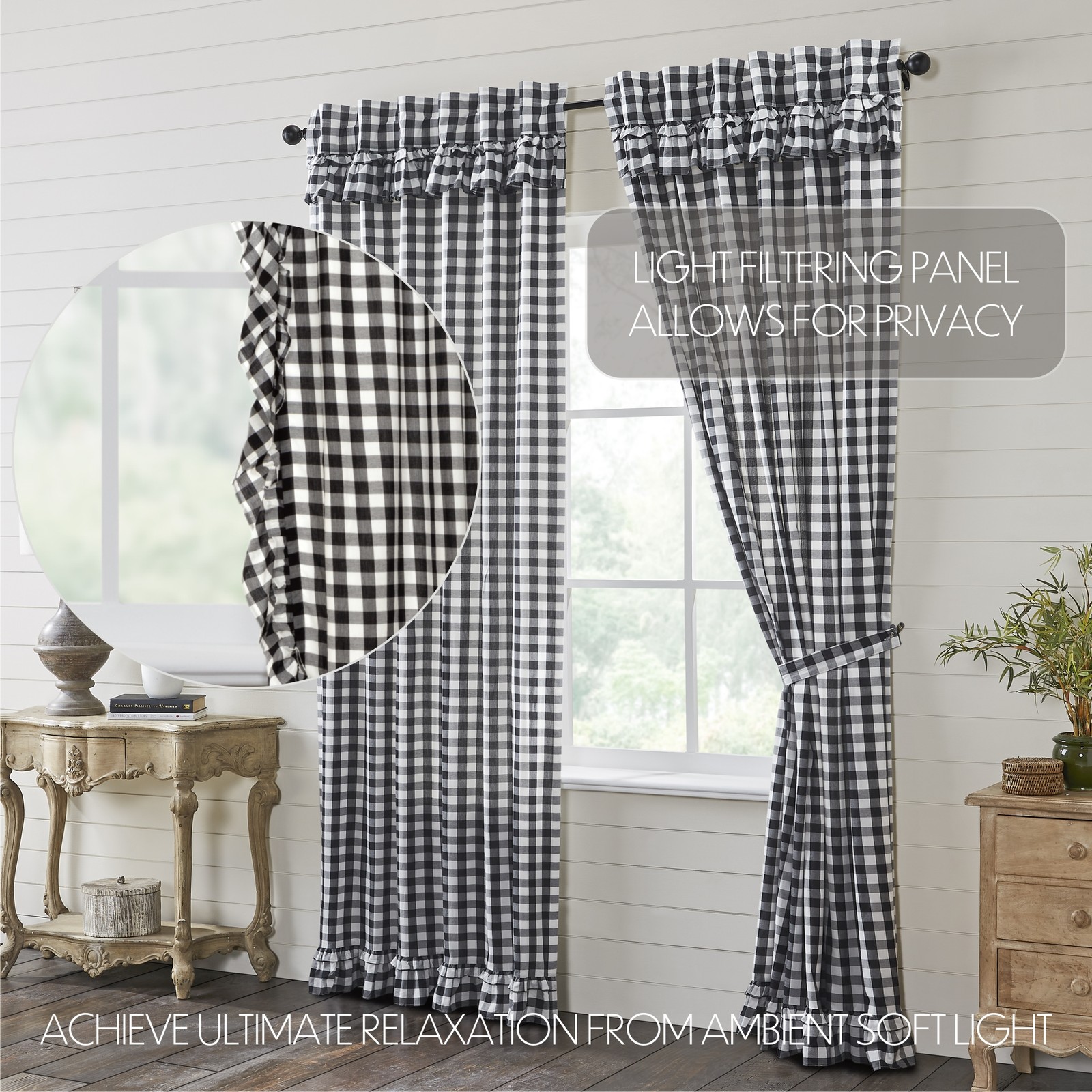 Panels Annie Buffalo Black Check Ruffled Farmhouse 96×50 Set of 2 VHC Brands