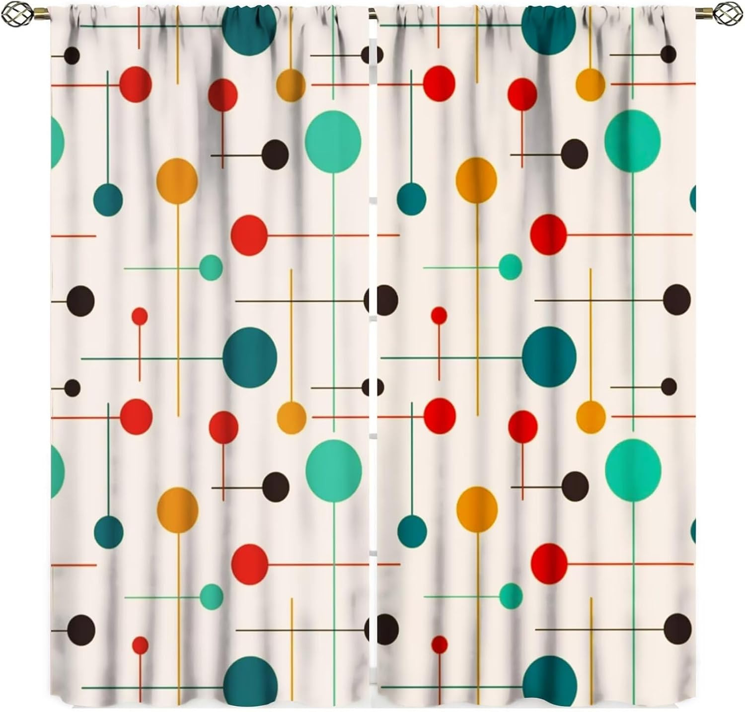 Mid Century Curtains, Modern Retro Atomic Starburst Abstract Geometric Pattern W