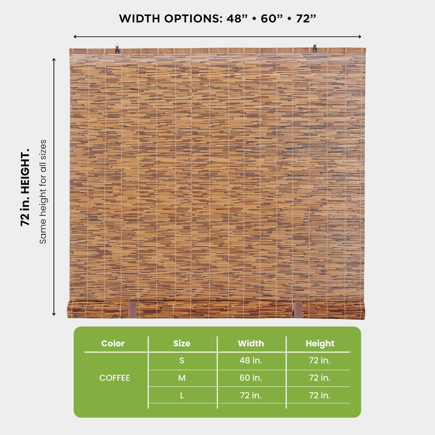 Light-Filtering Cord-Free Bamboo Reed Roll-Up Blind Shades