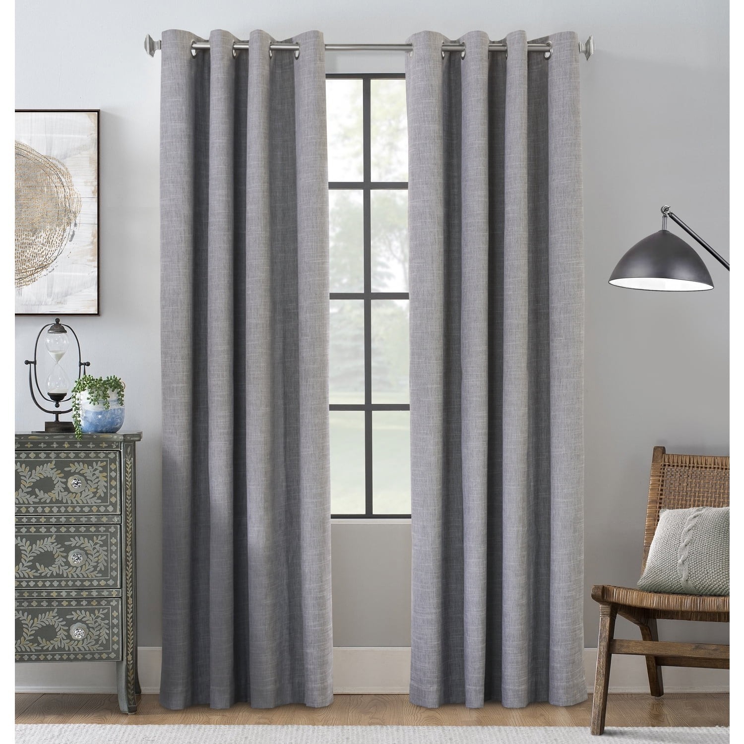 Thermaplus 52 x 84 in. Maya Grommet Curtain Panel Window Dressing, Grey