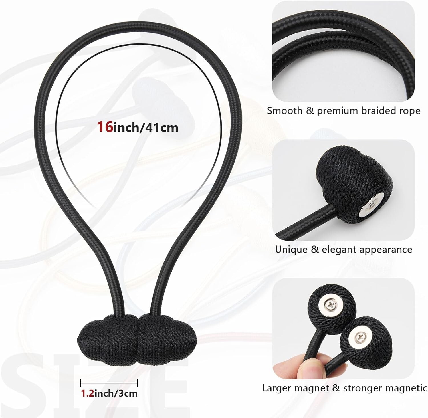 4Pcs✅ Black Magnetic Curtain Tiebacks Curtain Tie Backs for Curtains, Decorative
