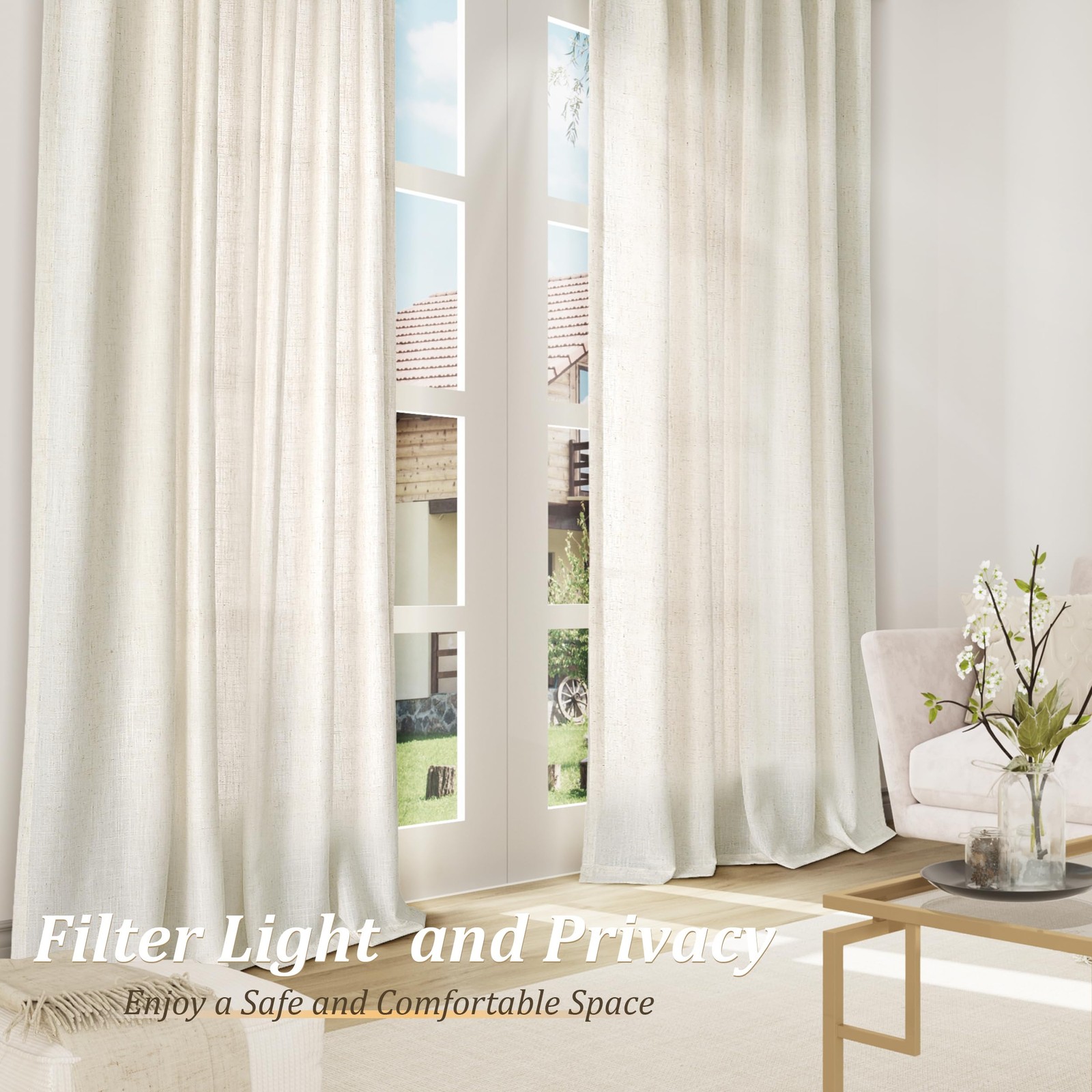 Guken Natural Cream Linen Curtains 84 inches 52″W x 84″L (Pack of 1),