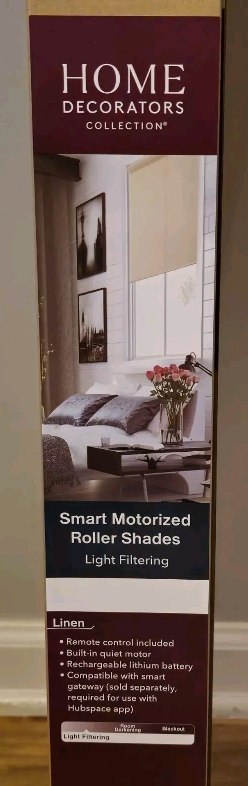 Home Decorators Smart Roller Shade 34.25″ x 72″ Powered by Hubspace Fabric Linen