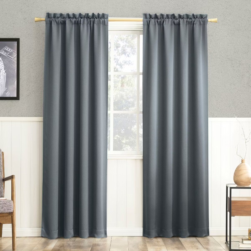 40″x95″ Pocket Curtain Panel Denim Blue: Modern Polyester Indoor Drapery – 1 Pc