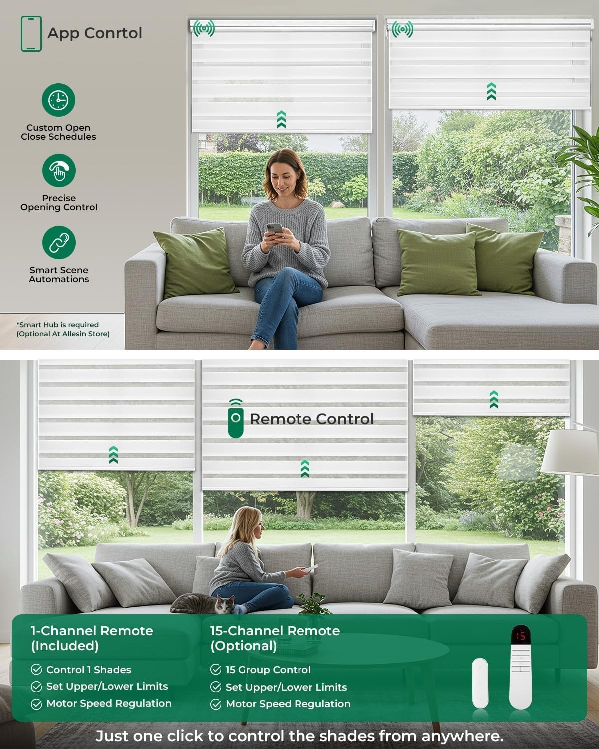 Allesin Motorized Zebra Blinds for Window with Remote, Compatible with Alexa,…