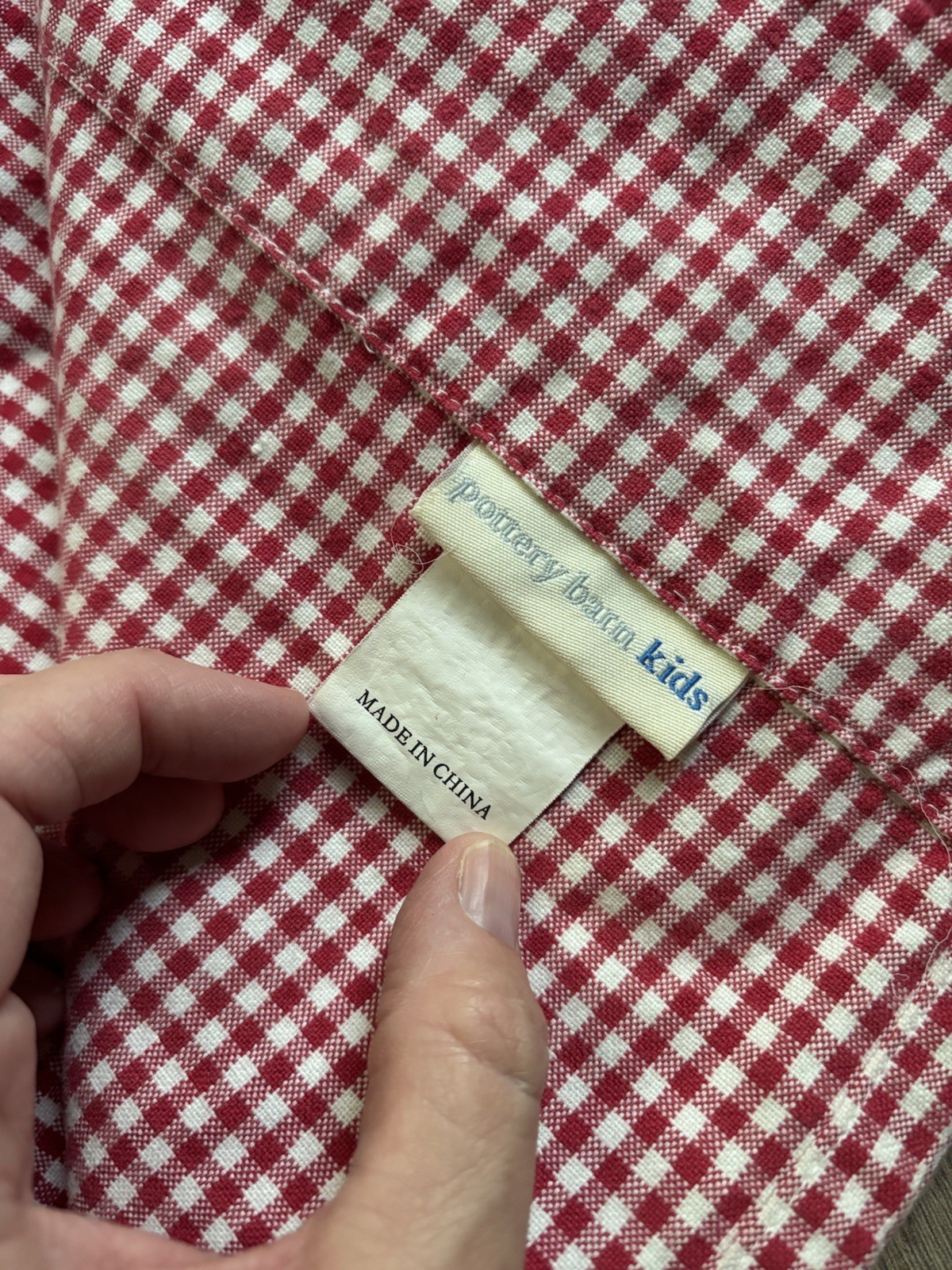 Pottery Barn Kids Red Gingham Curtain Panel 44×84 Cotton Window Drape Cottage