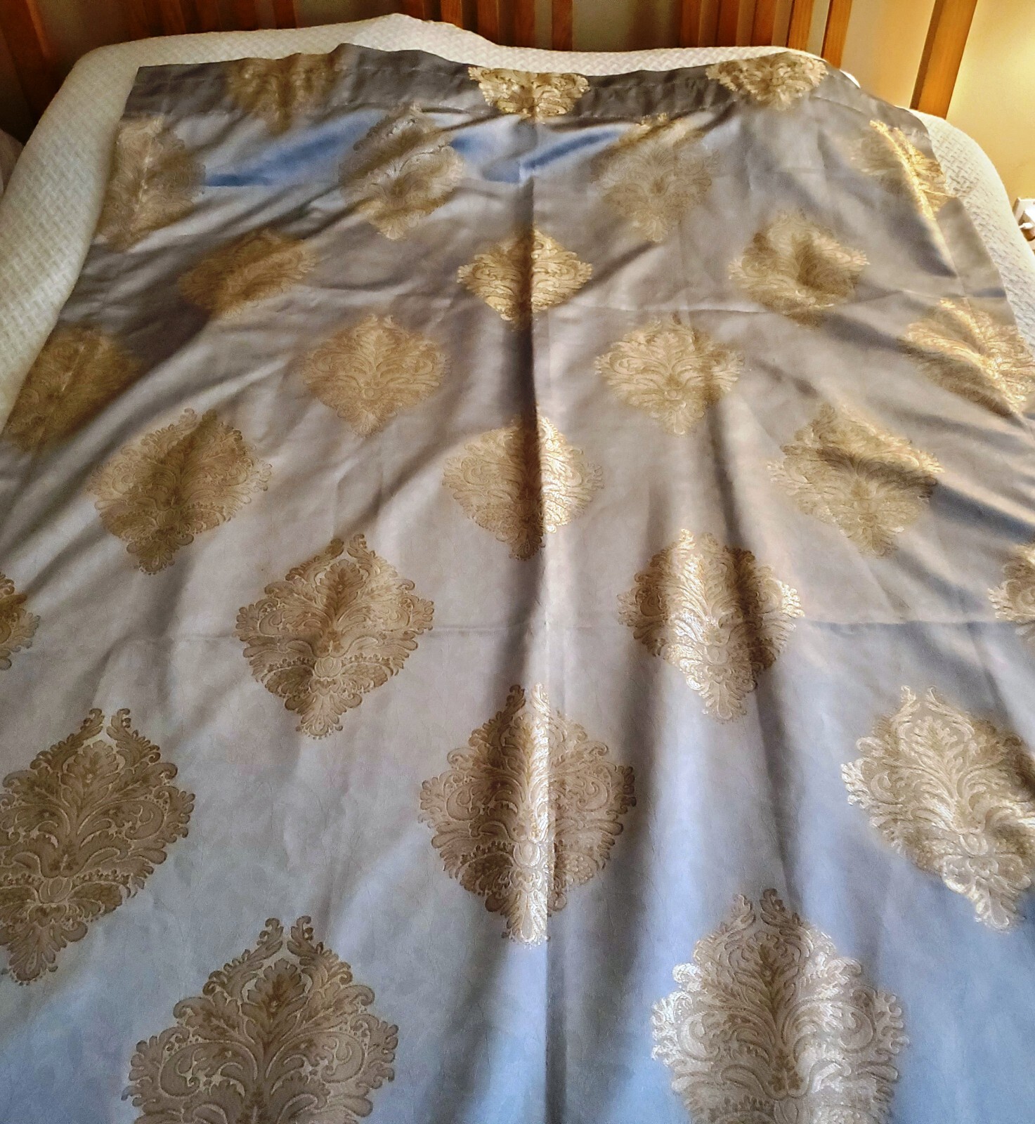 Ice Blue and Gold Brocade Curtain Panel 48″ x 84″