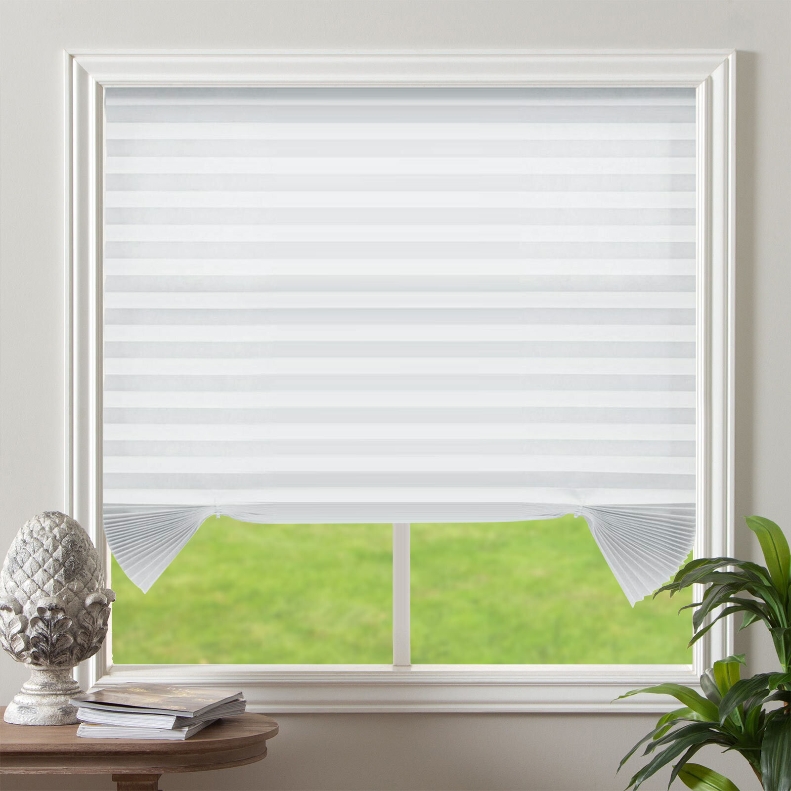 Light Filtering Pleated Non Woven Fabric Cordless White Window Blinds 48″x72″