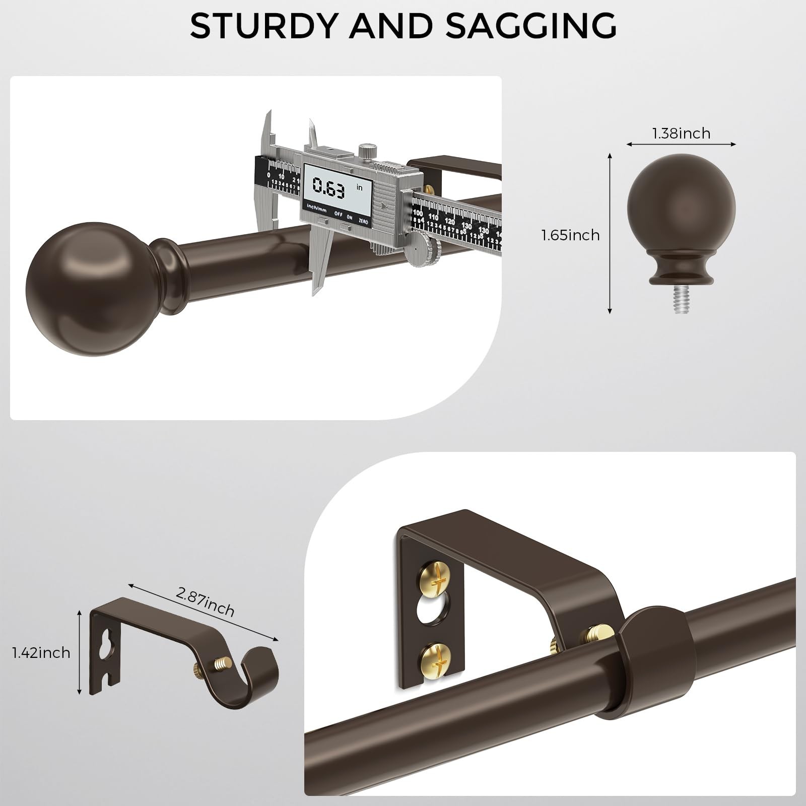 Bronze Curtain Rods 18 to 60 Inches(1.5-5 Feet),5/8 inch Splicing Drapery Rod…