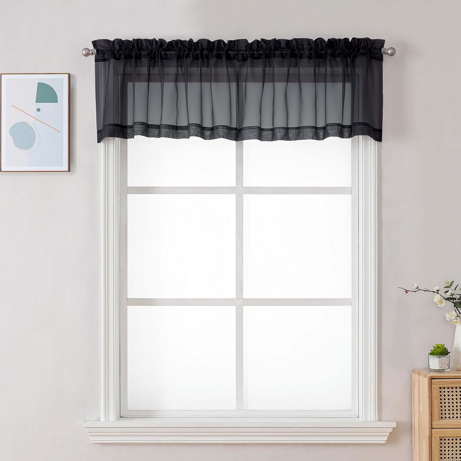 Chyhomenyc Black Sheer Valances for Windows 2 42″W x 14″L (Pack of 2),