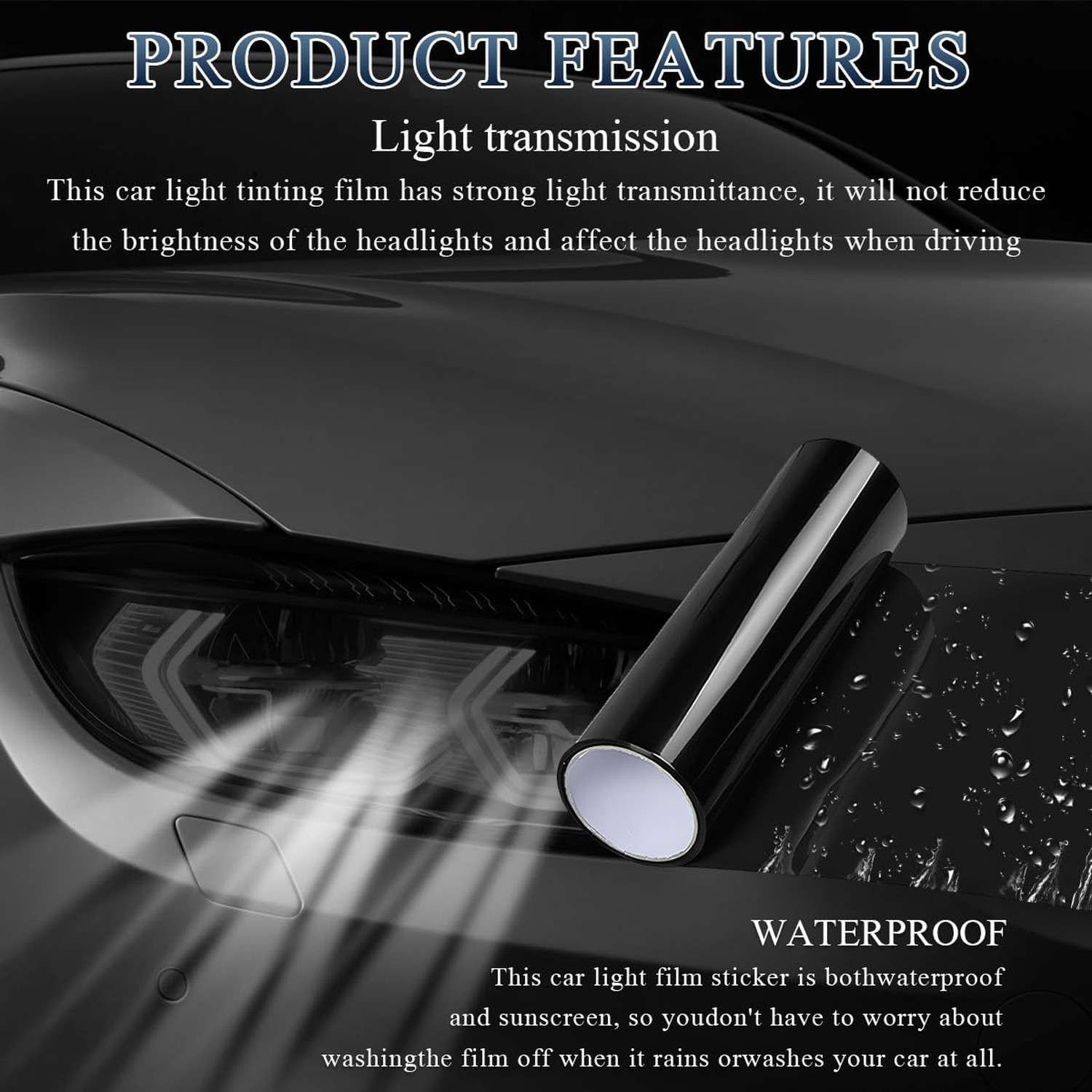 Car Light Tint Film, 11.8″ × 47.2″ Self-Adhesive Auto Light Wrap Film Roll