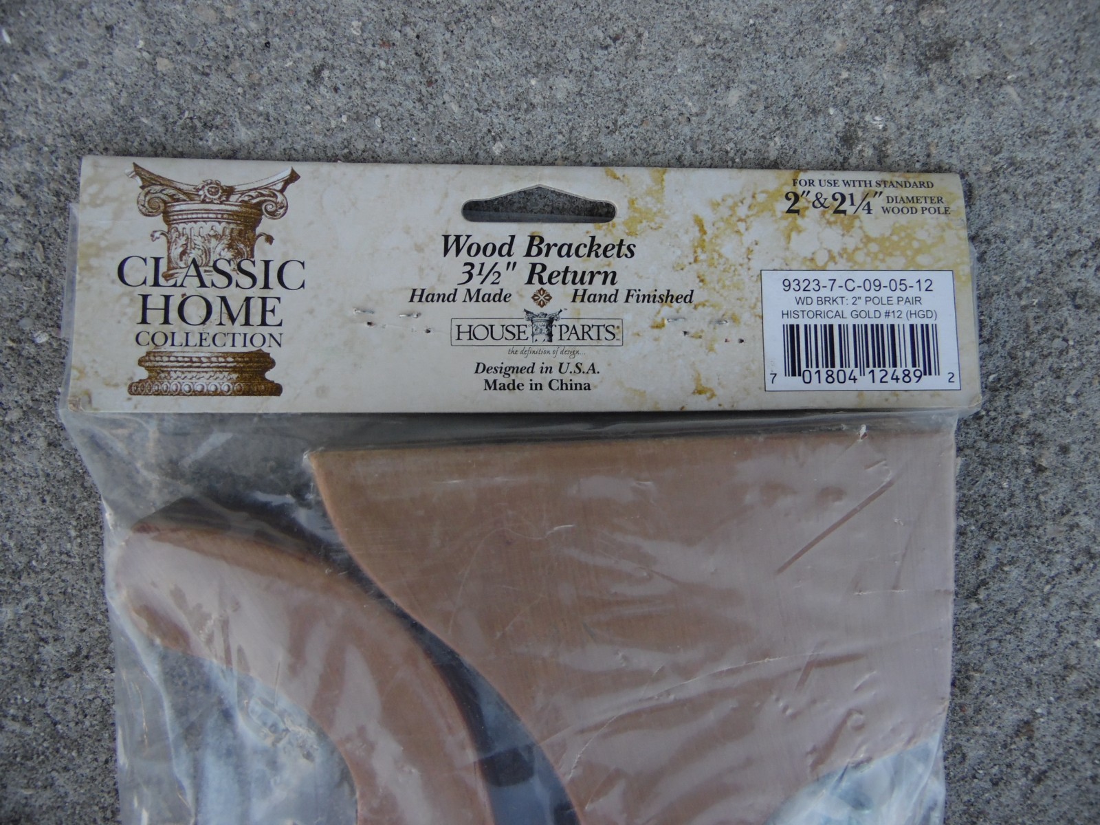 New Pair Gold CLASSIC HOME Wood Brackets -3 1/2″ Return for 2″ or 2-1/4″ Pole